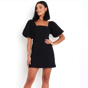 Petal & Pup Black Puff Sleeve Square Neck Mini Dress